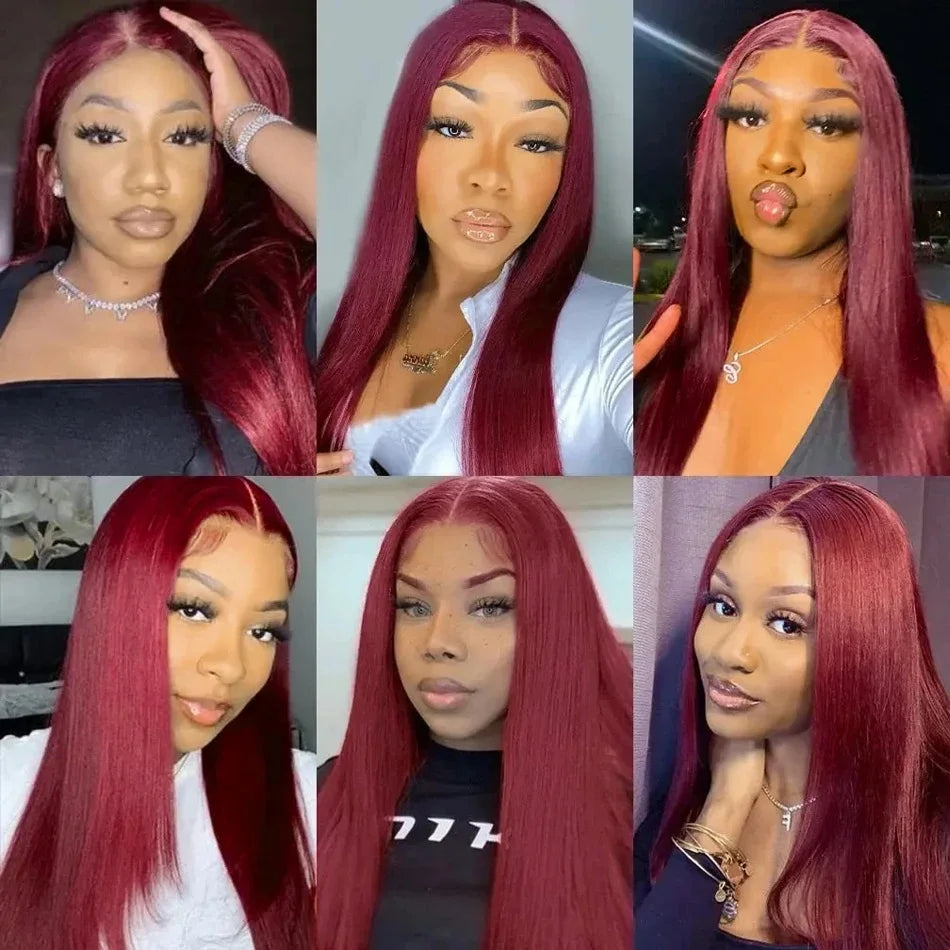 HD 99J Burgundy, 13x6 Lace Front Wigs Human Hair Red Colored Brazilian