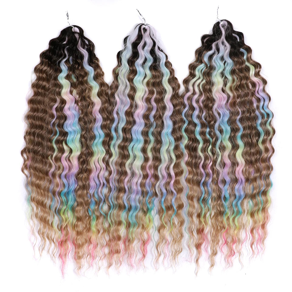 Synthetic Twist Crochet Curly Hair Water Wave Braid Ombre Blonde Brown Deep