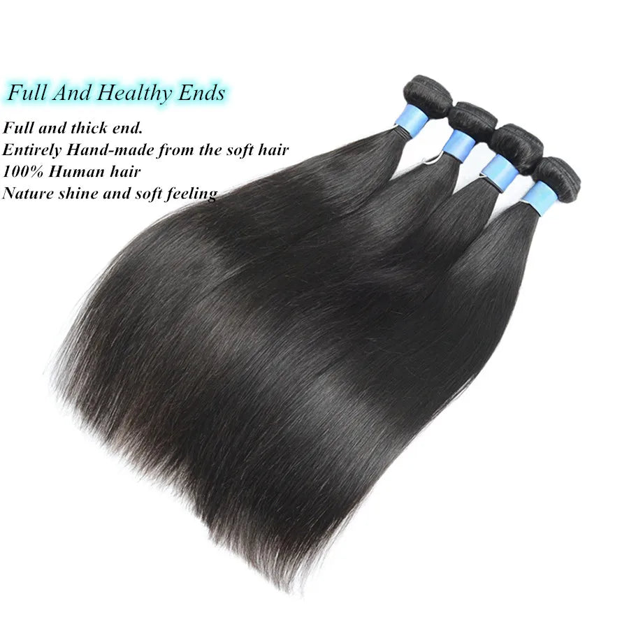 Straight Human Hair Bundles with 2x6 HD Lace Closure, Deep Part