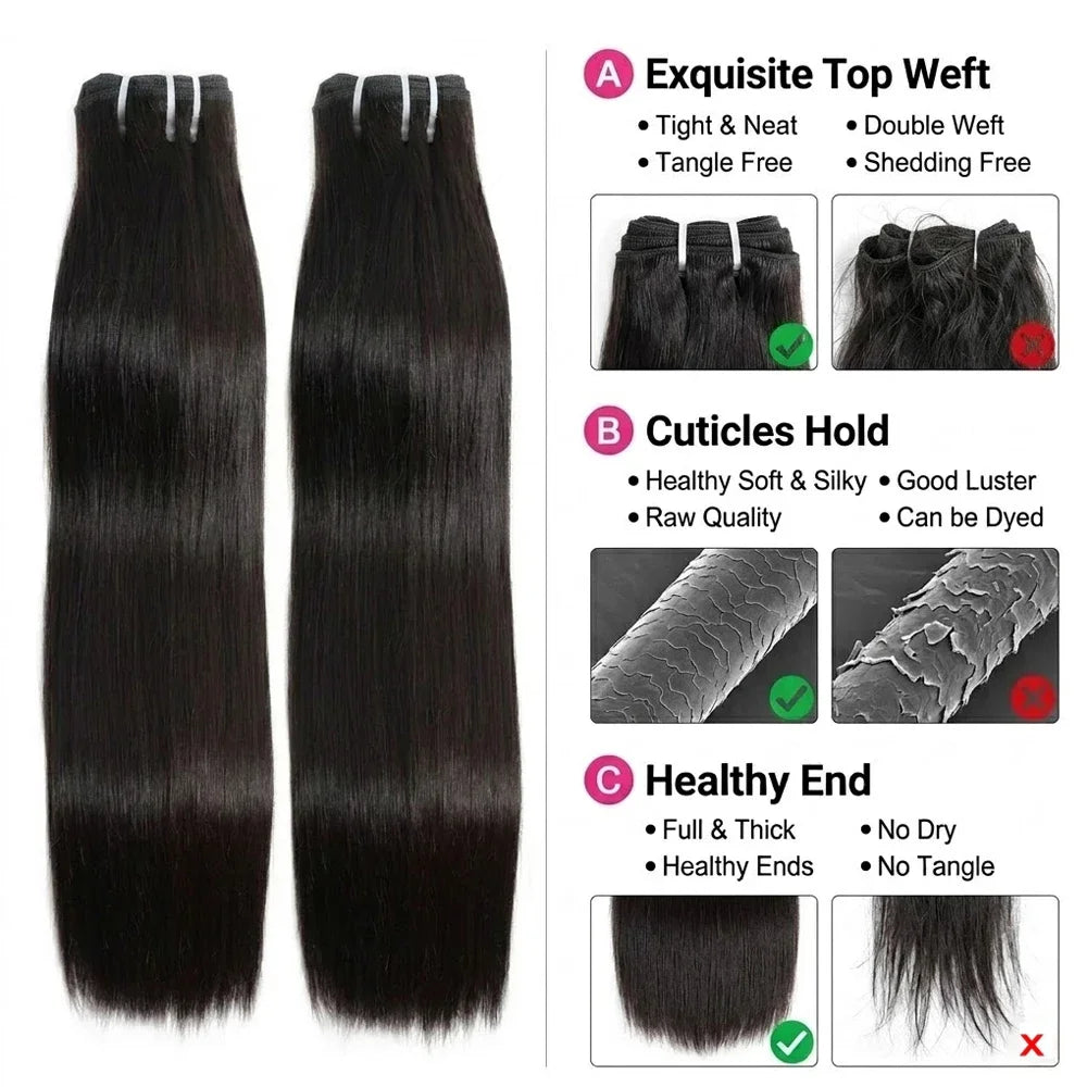 Straight Human Hair Bundles 16A Double Weft Bone Brazilian Virgin Raw Extensions