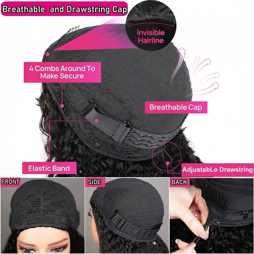 Jerry Curly Half Wig Human Hair Seamless Kinky in Machine Heandband Clip