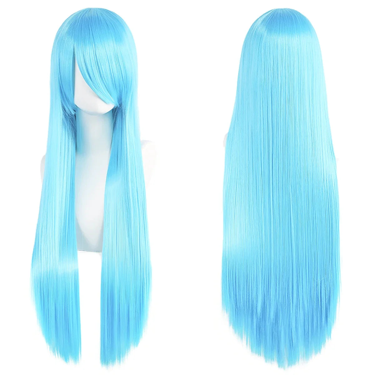 80cm Long Straight Synthetic Cosplay Wig with Bangs, White Green Silver Pink, Heat Resistant