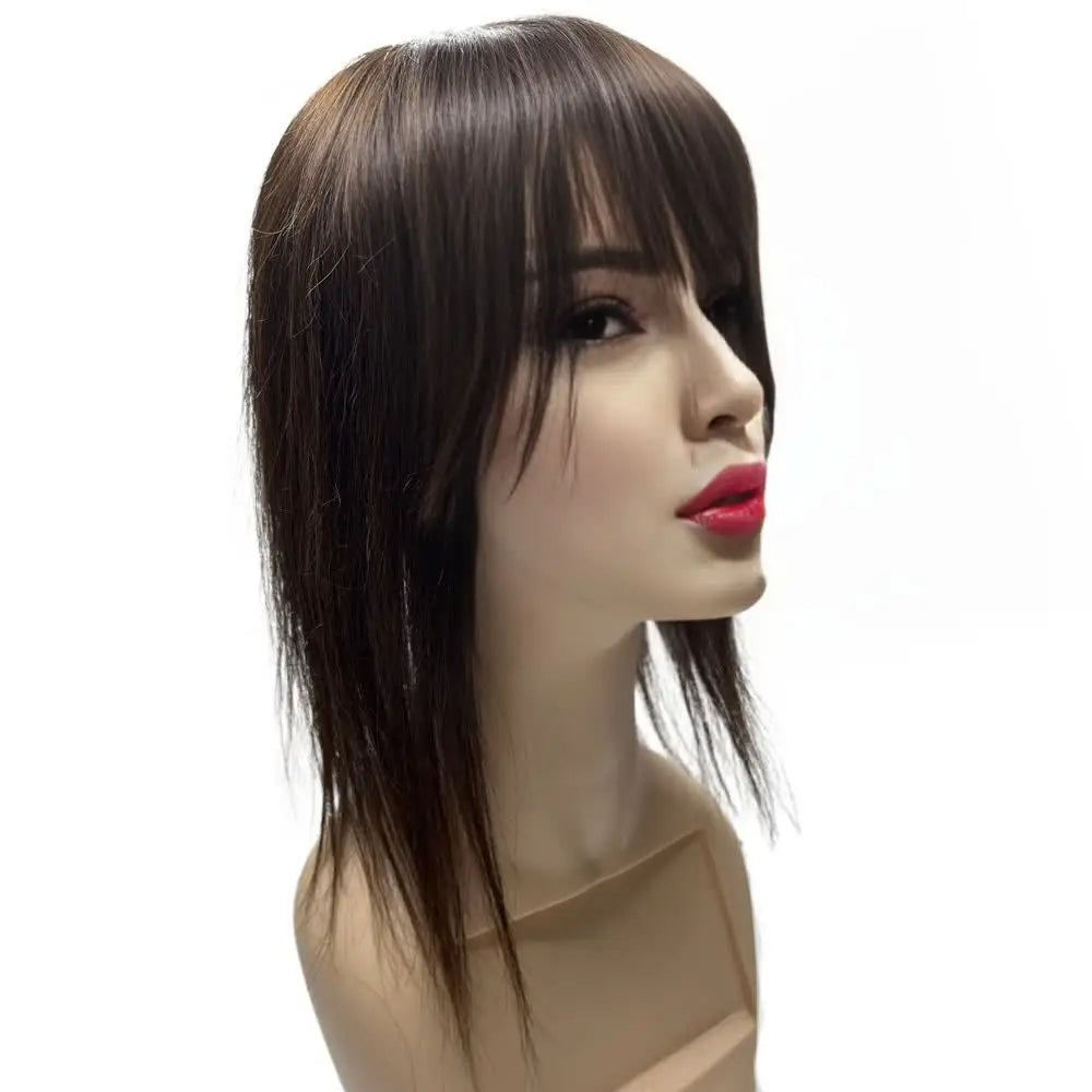 Thick Human Hair Toppers Doll Bangs Long 45cm 60g Heavy Natural Hairpiece