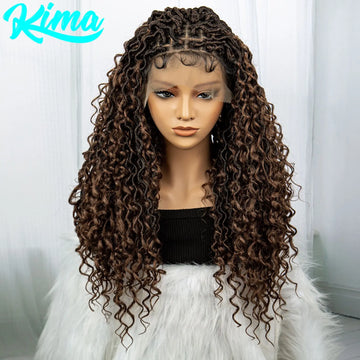 Faux Locs Braided Wigs Synthetic Dreadlock Curly Ends 26inch Lace Front Knotless