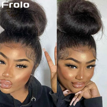 Kinky Straight HD Lace Frontal Wigs Brazilian Human Hair Density Black Full