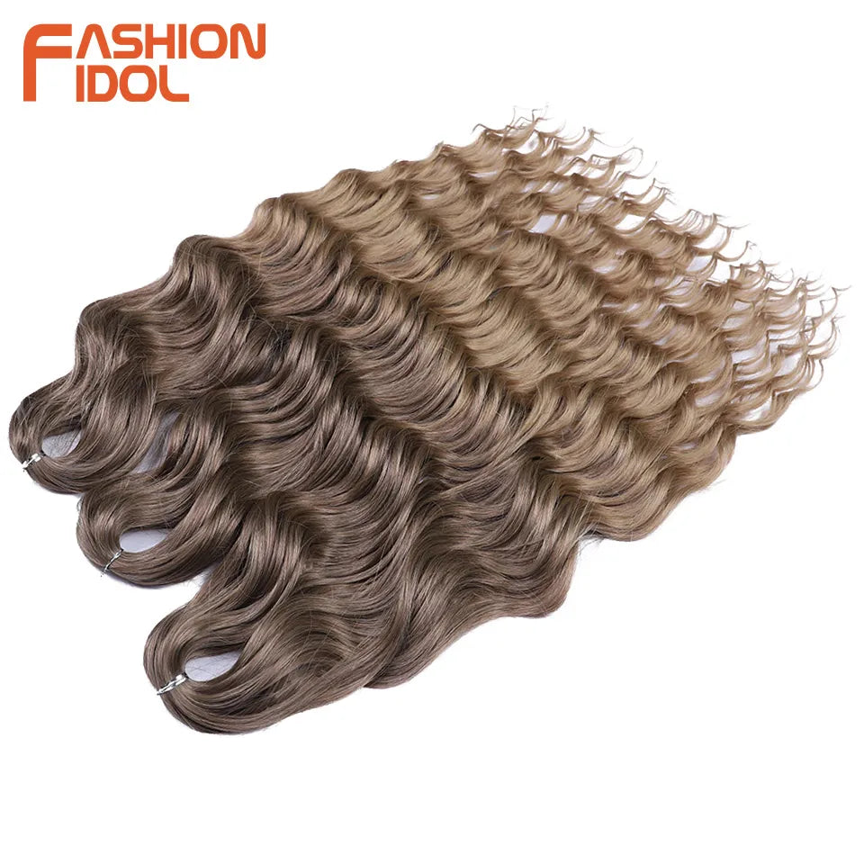 Loose Deep Wave Synthetic Braiding Hair Extensions - 24 Inch Water Wave, Ombre Blonde Twist Crochet