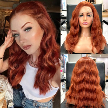 Auburn Short Copper Red Curly Wig Synthetic Part Medium Length Natural Wave
