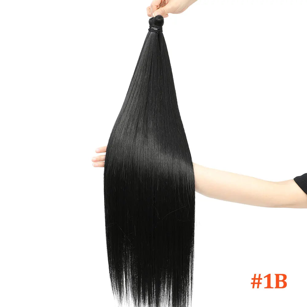 300G Straight Pony Hair Bundles Crochet Braids Synthetic Braiding Ombre Brown Soft