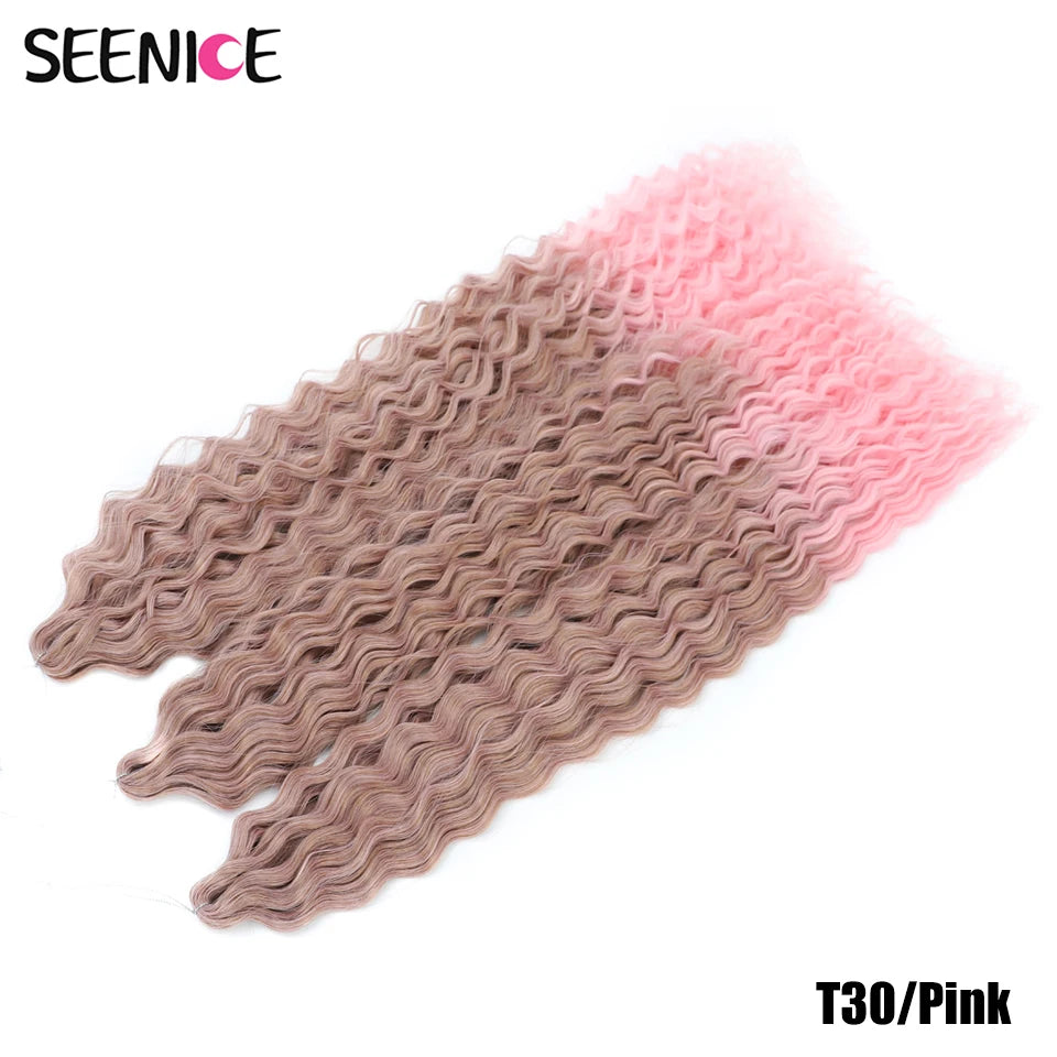 African Curls Synthetic Water Wave Twist Crochet Braiding Hair, Afro Curl, Ombre Blonde Pink Deep Wave
