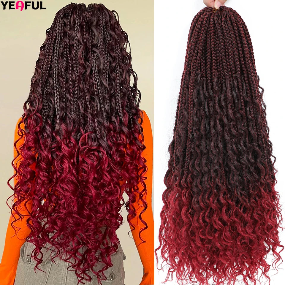 Ombre Goddess Box Braids Crochet Hair Dark Brown Chocolate Ginger Bohemian Curly