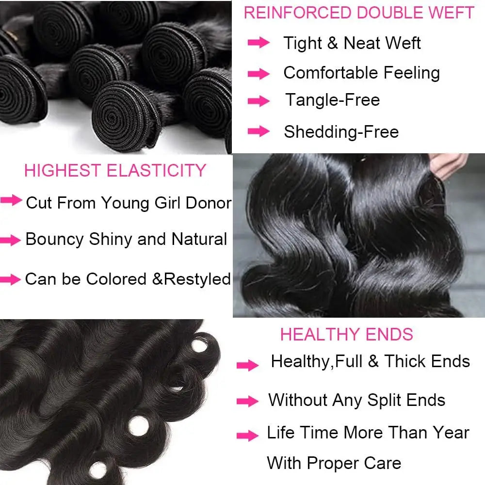 15A Raw Indian Human Hair Bundles Body Wave Triple Lifespan Straight Deep