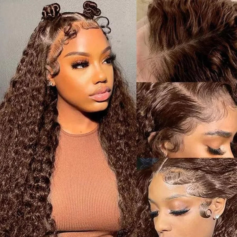 13x4 Chocolate Brown Lace Front Human Hair Wig Deep Wave Frontal Colored