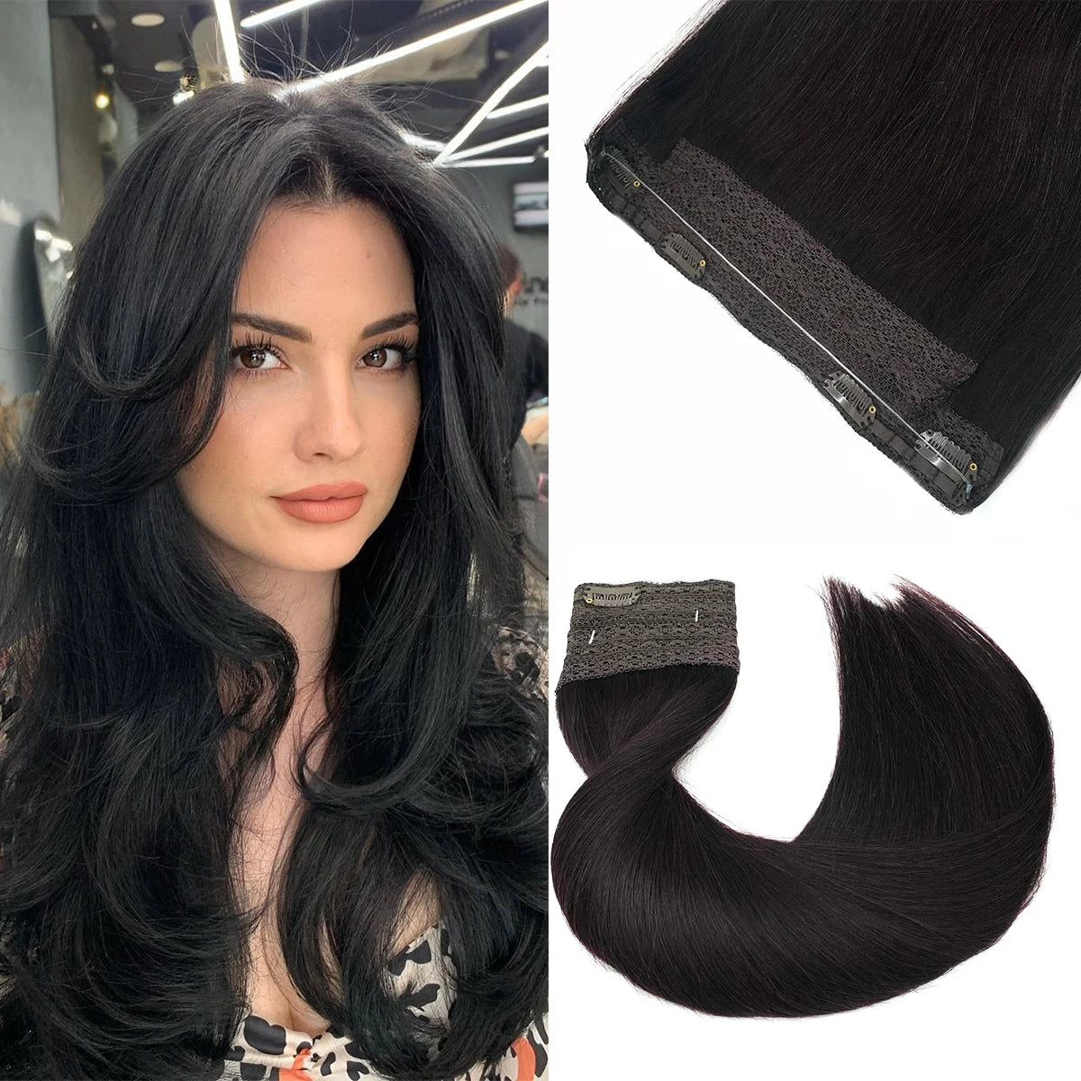 Wire in Hair Extensions Real Human Balayage Dark Brown To Chestnut Invisible