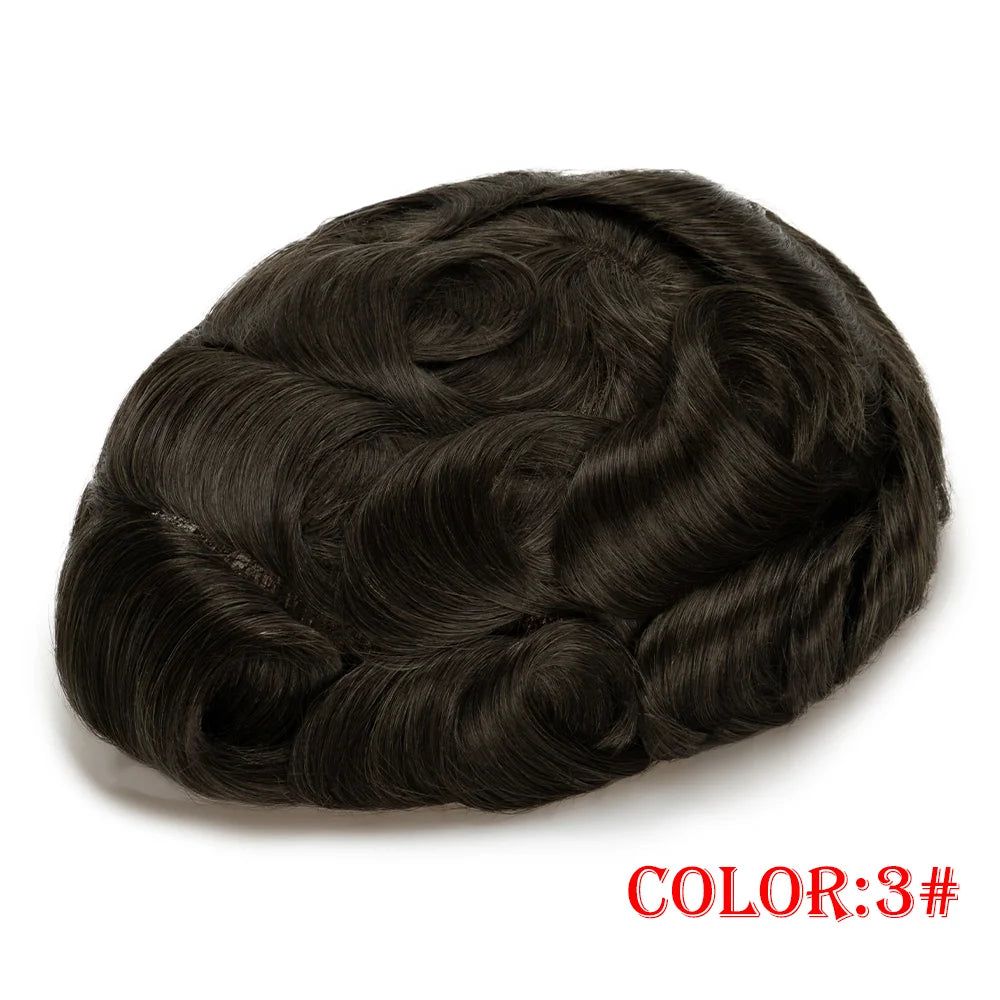 Men Toupee V Loop 0.06-0.08mm Thin Skin Human Hair Replacement System for Men Natural Hairline Wig Man Male Hair Prosthesis