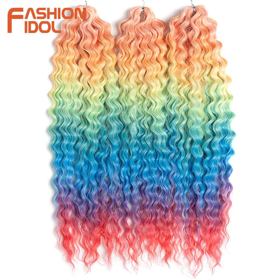 Synthetic Twist Crochet Curly Hair Water Wave Braid Ombre Blonde Brown Deep