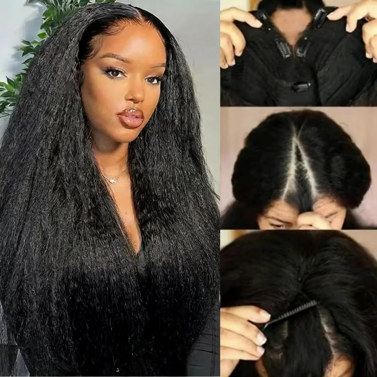 Long Kinky Straight Drawstring U Part Wigs Human Hair V Yaki Full