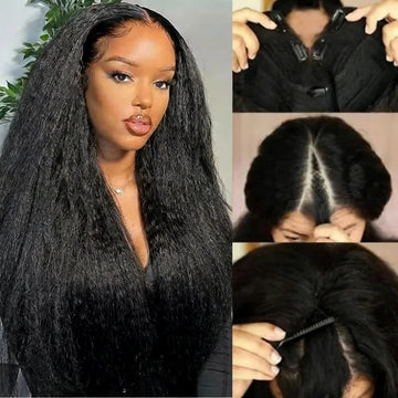 Long Kinky Straight Drawstring U Part Wigs Human Hair V Yaki Full