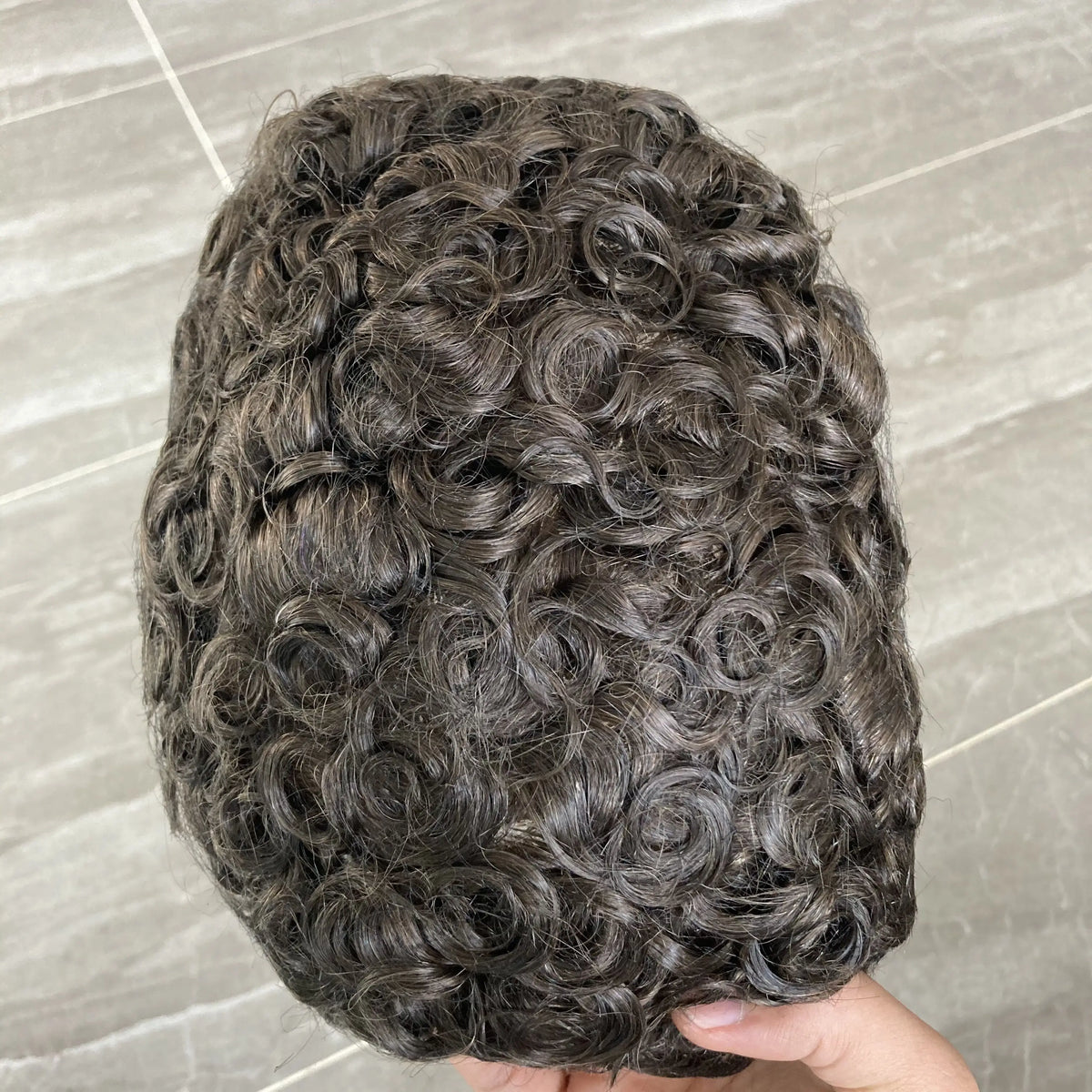 Men's 25mm Curly Ash Blonde Q6 Mesh Swiss Lace Front Toupee, 100%