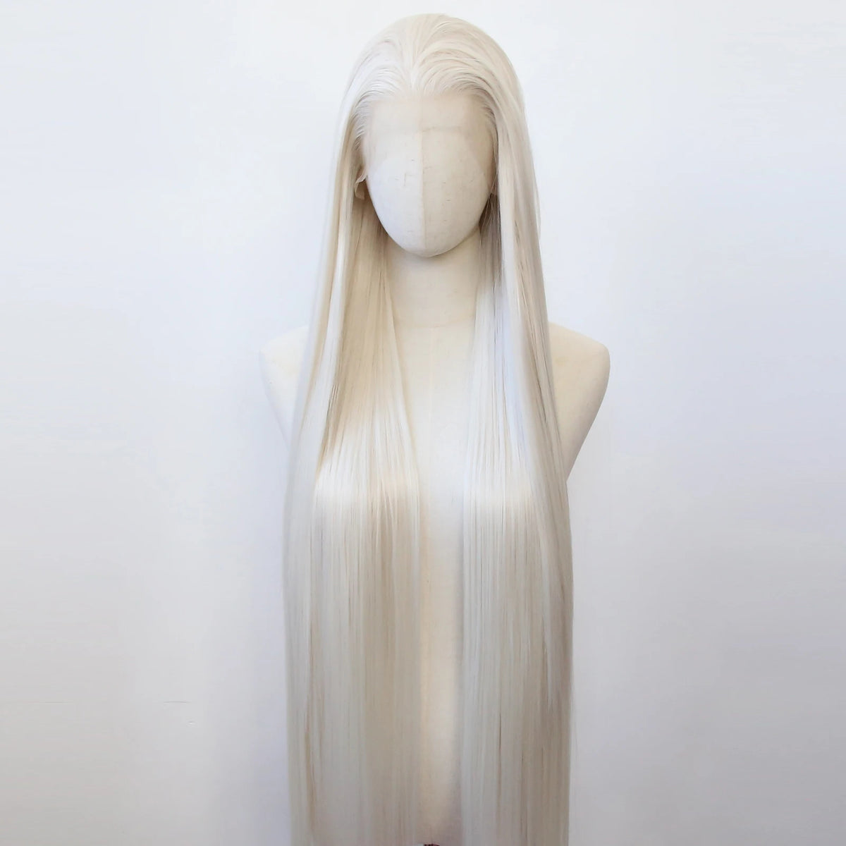 Platinum Blonde Synthetic Lace Front Wig 40inch Long Straight Pre Plucked Natural