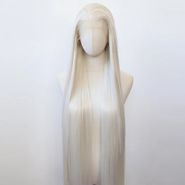 Platinum Blonde Synthetic Lace Front Wig 40inch Long Straight Pre Plucked Natural
