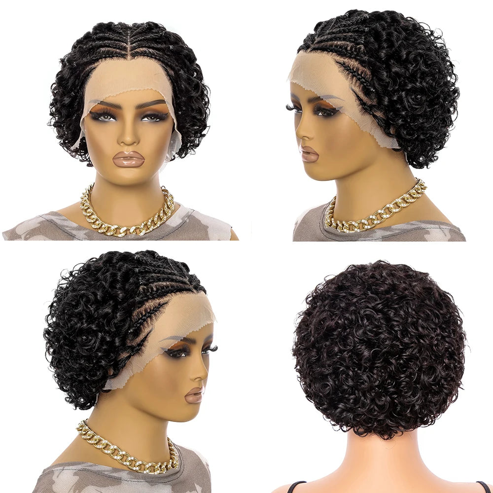 13x4 Curly Braid Human Hair Wigs Short Wave Lace Frontal Braided Pre