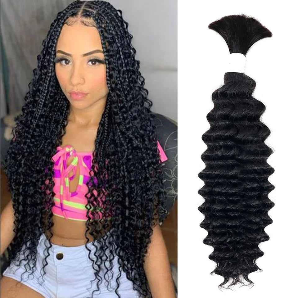 Braiding Hair Human Bulk Deep Wave Braids No Weft Extension 50-80cm