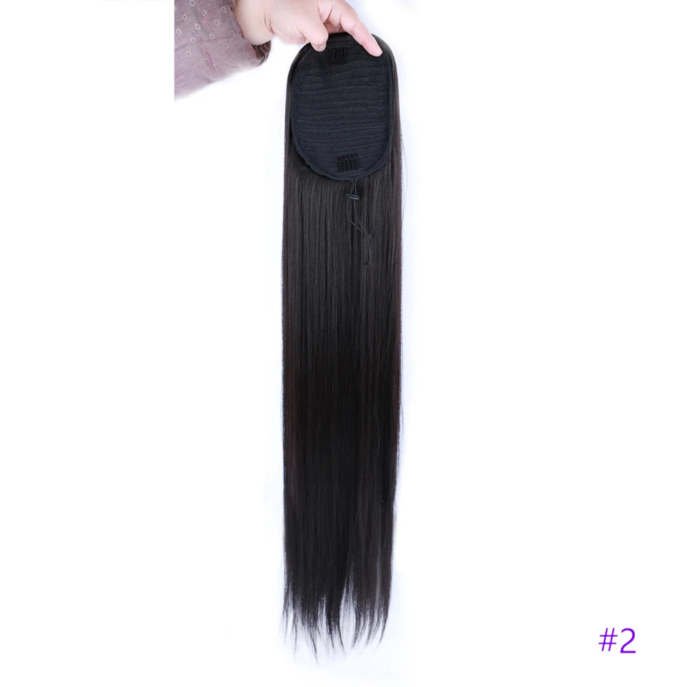 30 Inch Long Straight Ponytail Synthetic Drawstring Ponytail Chip-In Hair Extension Straight Pony Tail Fake Hairpiece
