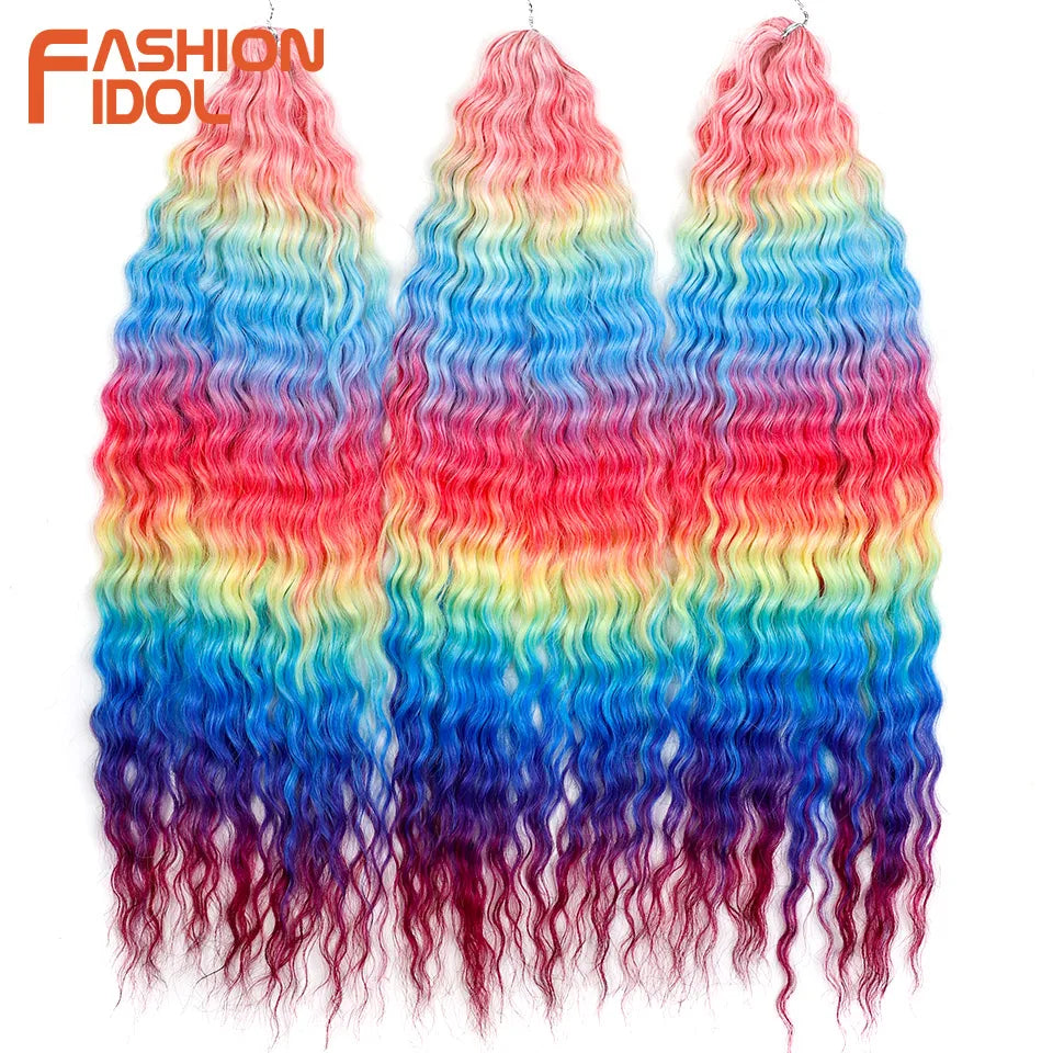 Synthetic Twist Crochet Curly Hair Water Wave Braid Ombre Blonde Brown Deep