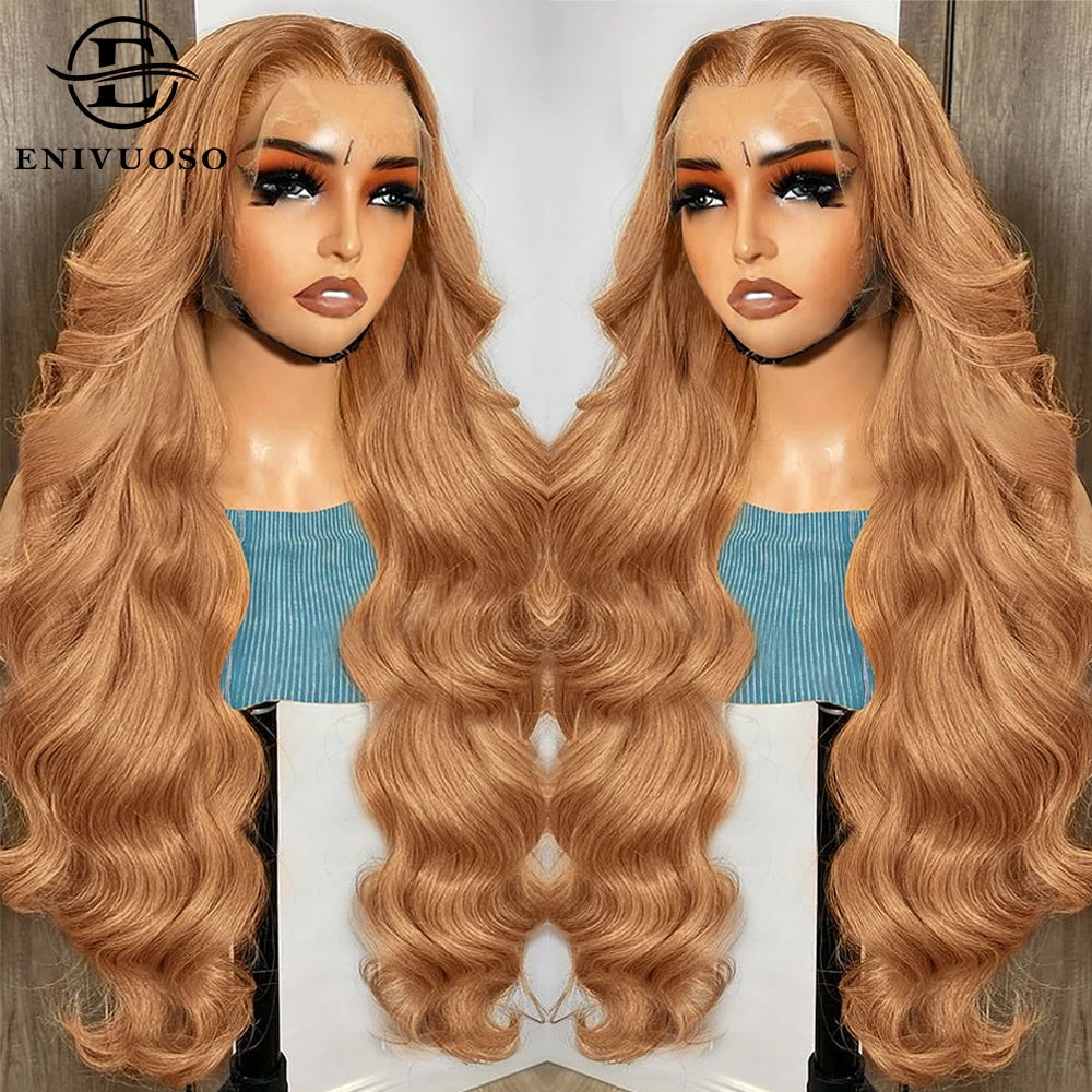 13x4 Chocolate Brown Body Wave Lace Front Wigs Heat Resistant Fiber Reddish