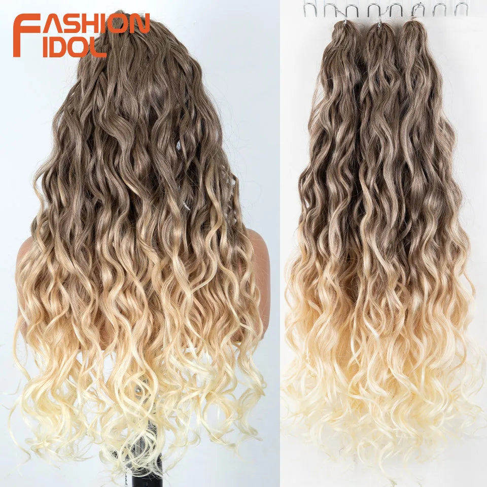 24 Inch Deep Wave Synthetic Braiding Hair, 3 Pcs, Water Wave, Ombre Grey Crochet Hair