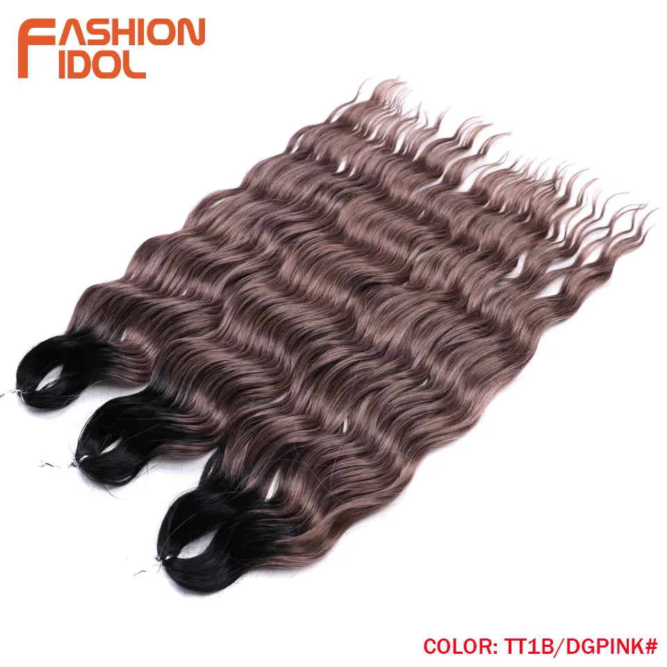 Loose Deep Wave Synthetic Braiding Hair Extensions - 24 Inch Water Wave, Ombre Blonde Twist Crochet
