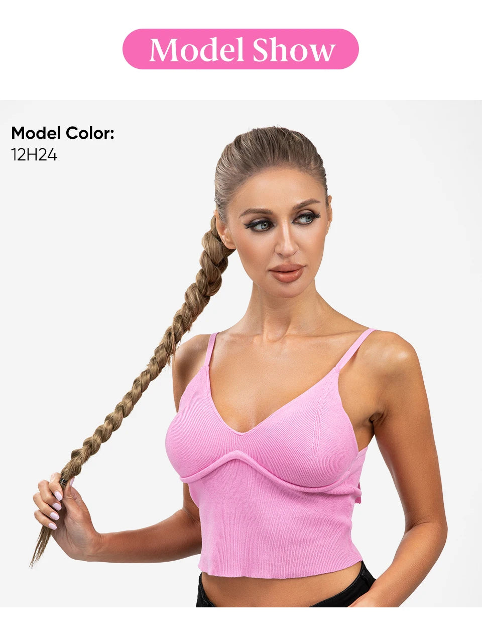 Synthetic Diy Long Braid Ponytail Extension Elastic Tie Straight Natural Wrap Around