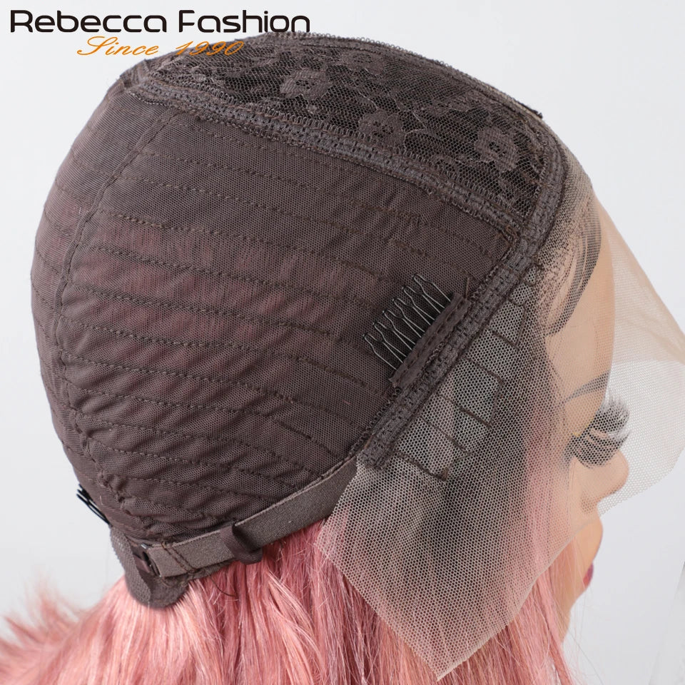 Short Cut Colored Pink Bob T Part Lace Wigs Human Hair 180D