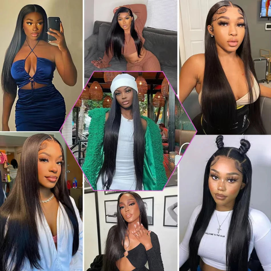 Straight Human Hair Wig Full Lace, 13x6 HD Transparent Frontal Closure Pre