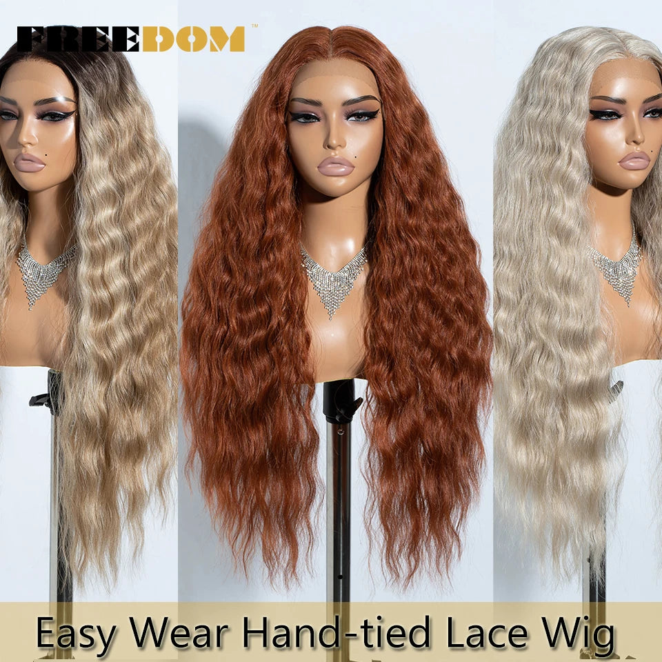 Curly Synthetic Lace Front Wigs Soft Wavy Ombre Blonde Ginger Highlight Cosplay