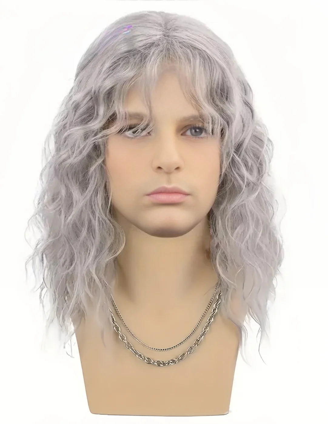 Synthetic Men's Wig Grey Natural Curly Bangs Water Wave Daily Or Cosplay