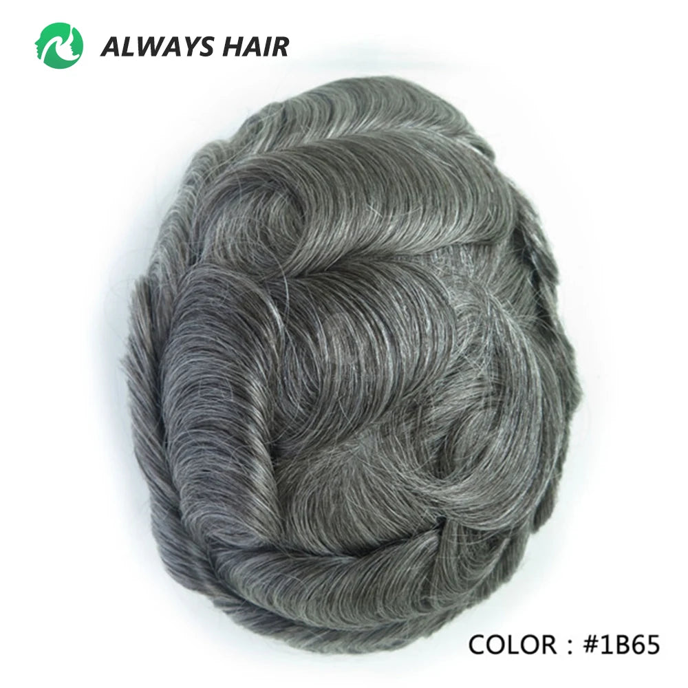 6 Inches Indian Hair Prosthesis Man Human Hair Natural 12-14 Polyskin Gray Human Capillary Prosthesis for Men