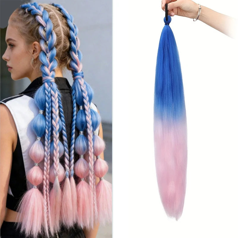 Synthetic 26Inch Long Straight Ponytail Elastic Hair Colorful Braiding Extensions Accessories