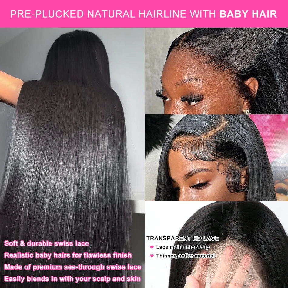 Straight Lace Front Human Hair Wigs, 13x4 HD Frontal Density Natural Hairline