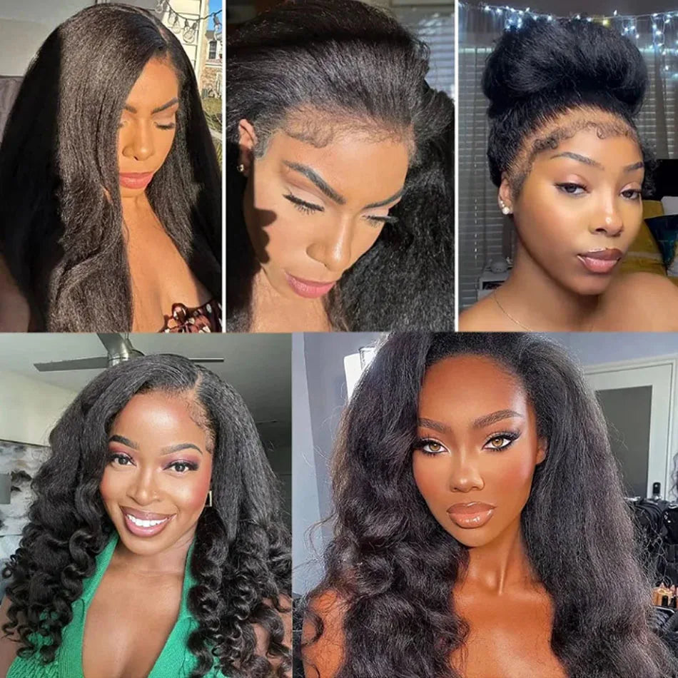 Kinky Straight 3-in-1 Half Wig Human Hair, Drawstring, 250% Density