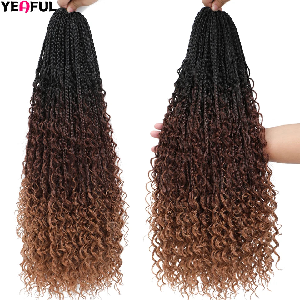 Ombre Goddess Box Braids Crochet Hair Dark Brown Chocolate Ginger Bohemian Curly