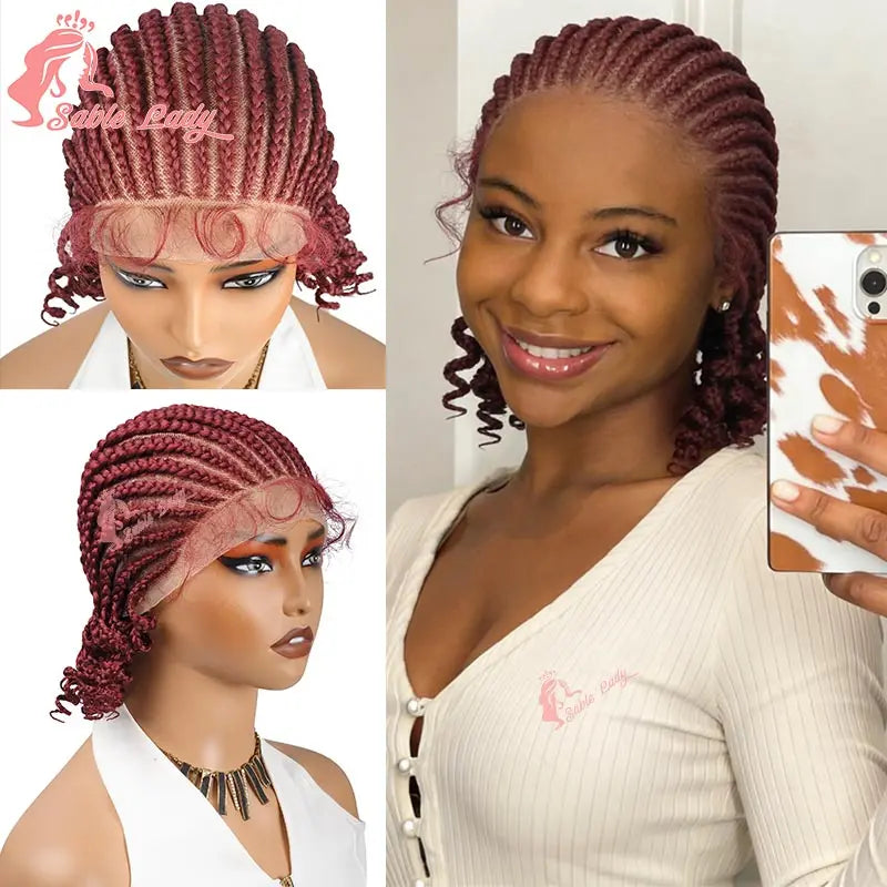 Handmade Short Bob Cornrow Braided Wigs Synthetic Glueless HD Full Lace Knotless