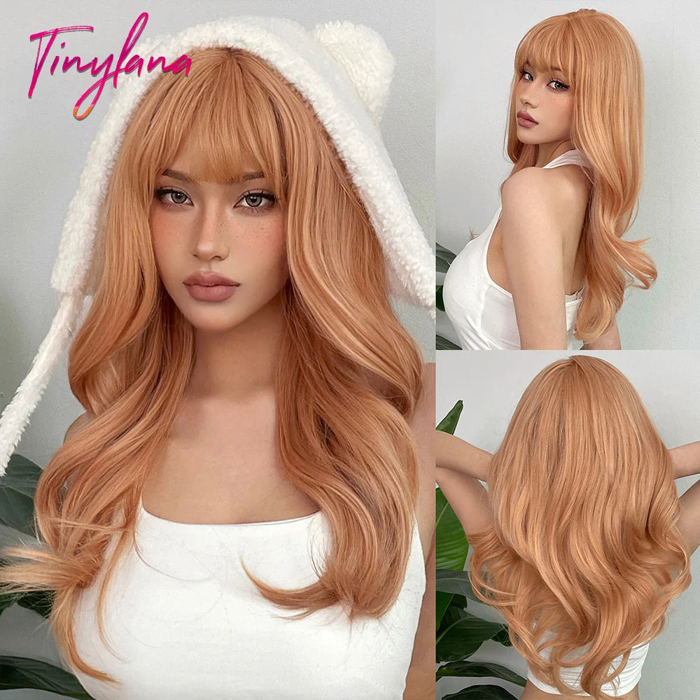 Super Long Black Wavy Synthetic Wigs Bangs Afro Dark Water Wave Halloween