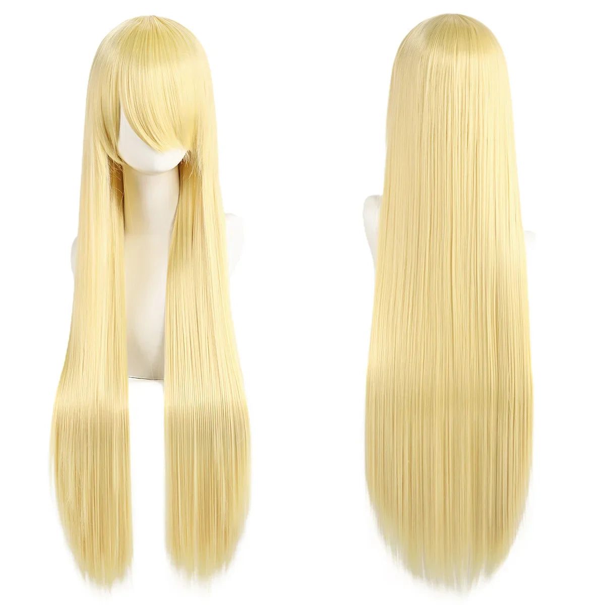 80cm Long Straight Synthetic Cosplay Wig with Bangs, White Green Silver Pink, Heat Resistant