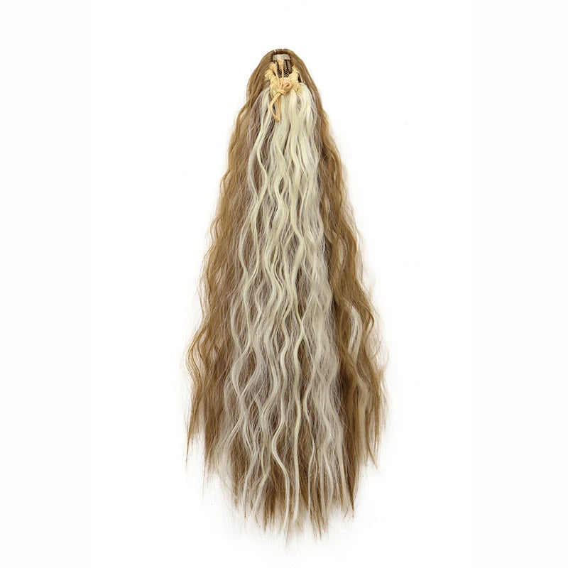 22Inch Synthetic Long Kinky Curly Ponytail Hair Extension Drawstring Wrapped Clip in Hair Black Hairpiece