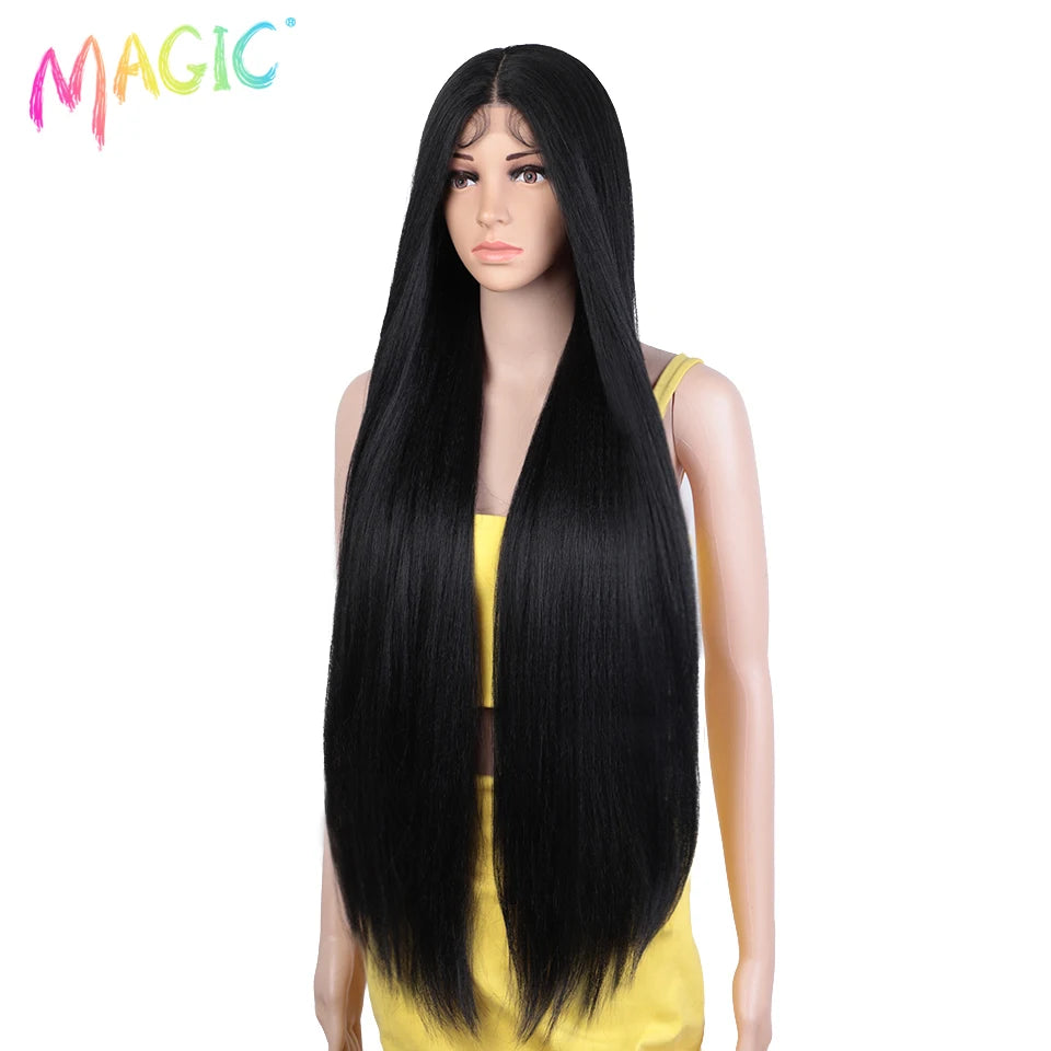 Magic Straight Synthetic Lace Front Wig Long Ombre Brown Red Blonde Hightlight