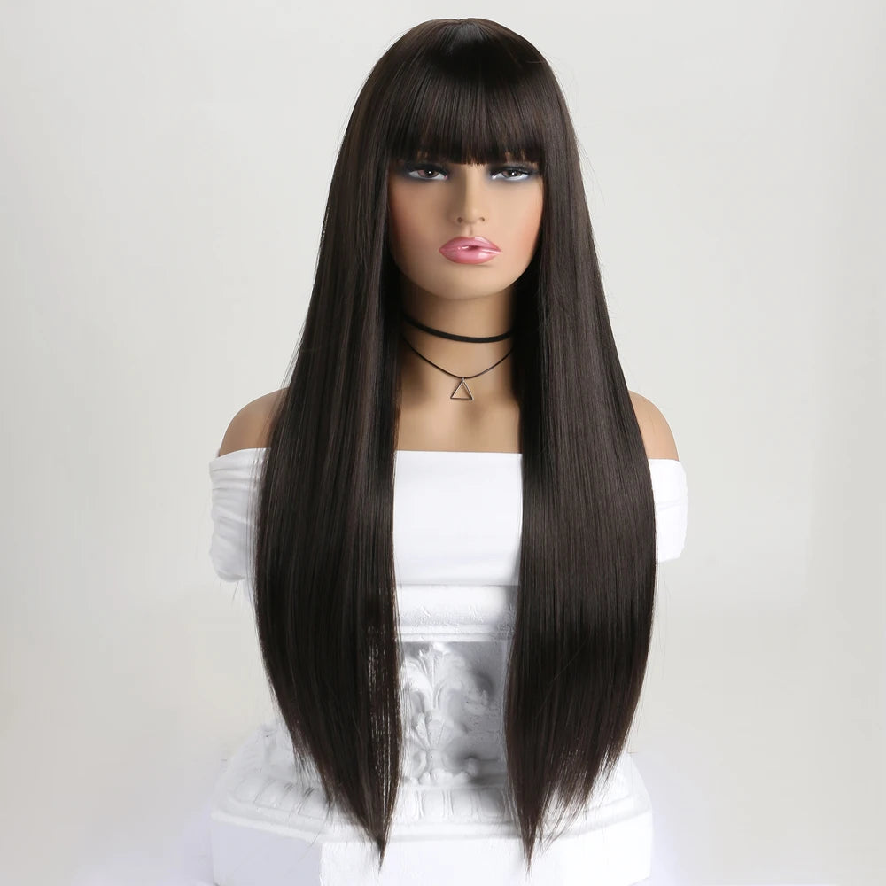 Best-selling 26-inch synthetic wig for long straight hair for Halloween cosplay, wig, high-temperature hair accessory