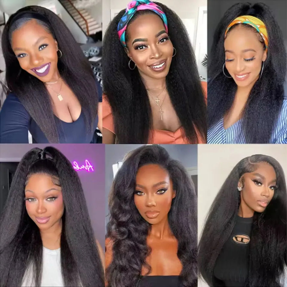 Density Kinky Straight Half Wigs Human Hair Ready To Wear in Drawstring