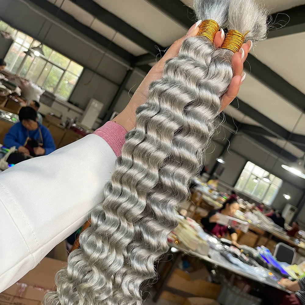 Deep Wave Bulk Human Braiding Hair for Boho Braids - Brazilian Virgin, 14 Inch, 100g (2 Bundles)