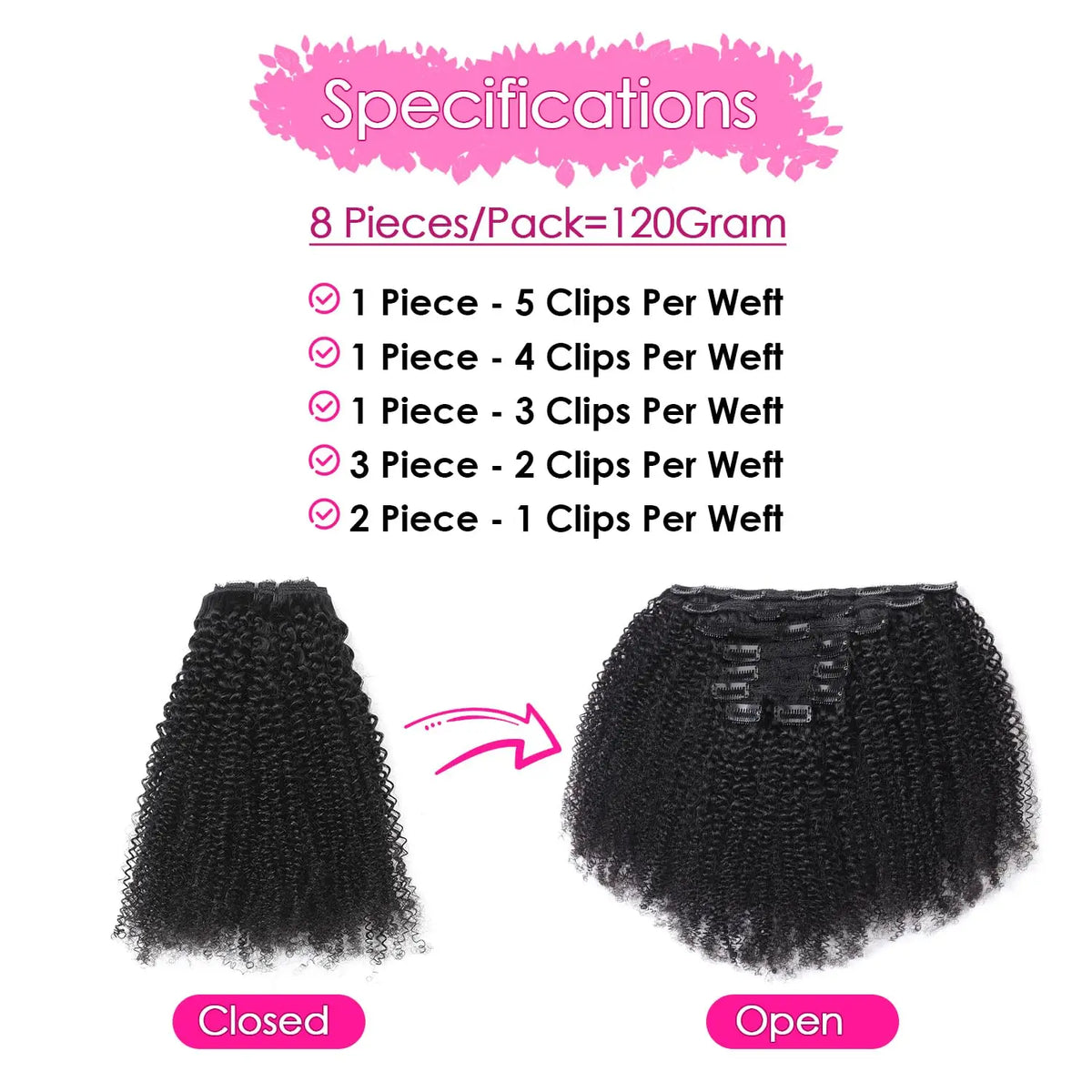 Afro Curly Clip-in Human Remy Hair Extensions 10-24 Kinky Textured, 100% 120g